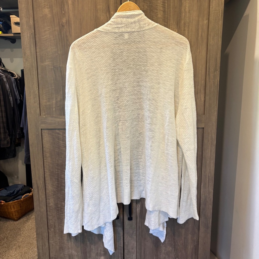 Eileen Fisher 1X Sweater Cardigan White 100% Linen Open Front - Picture 2 of 7